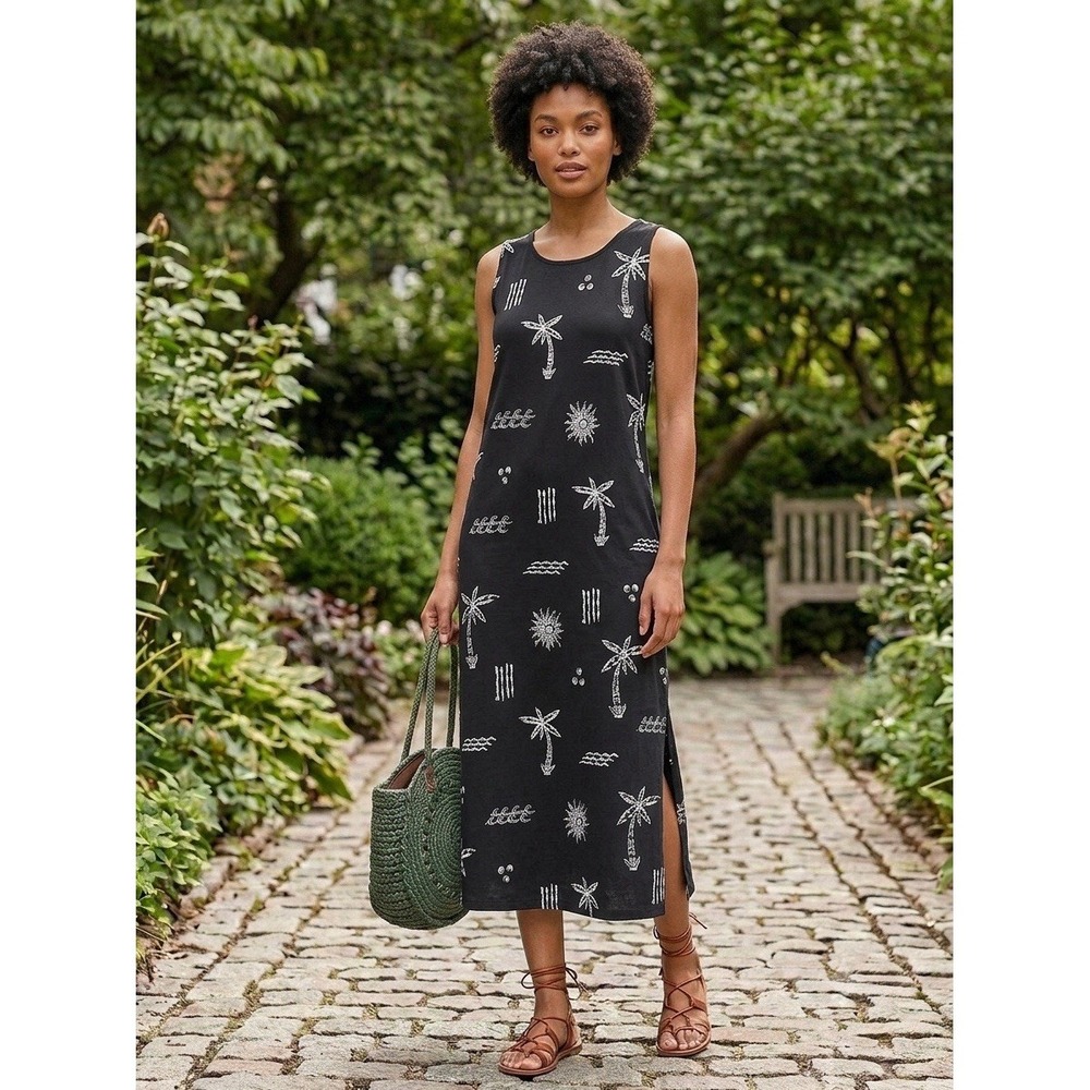 VTG 5th & Ocean Dress Women's L Tropical Beach Black White Resortwear Cruise USA
